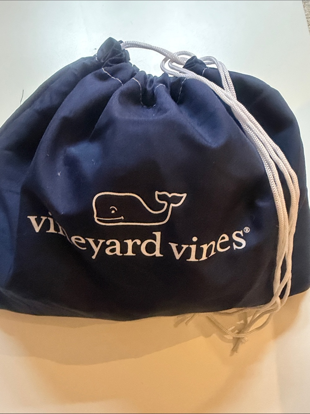 Vineyard Vines Navy Drawstring Cosmetic Pouch with White Logo
